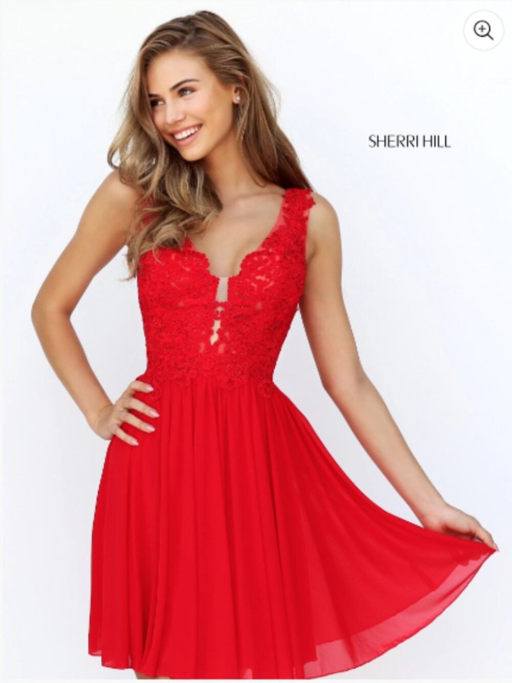 Sherri Hill 50756 Size 2 Red Lace Bodice Mini Dress